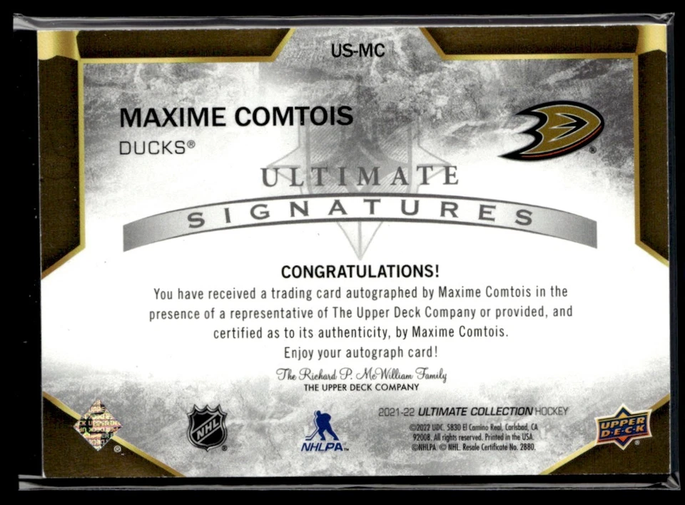 2021-22 Upper Deck Ultimate Collection Signatures Maxime Comtois #US-MC - Image 2 of 2