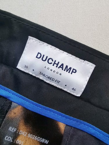 DUCHAMP LONDON Mens UK 30R Cotton Satin Trousers (NEW) Black Zip Up Fly - Picture 10 of 15