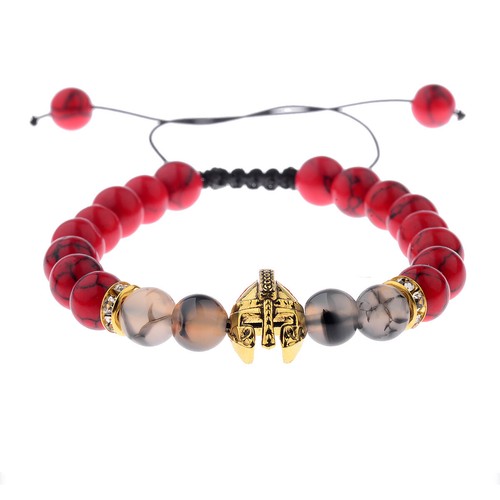 8mm Fashion Red Turquoise Gold Spartan Helmet Handmade Adjustable Men Bracelets - Picture 8 of 9