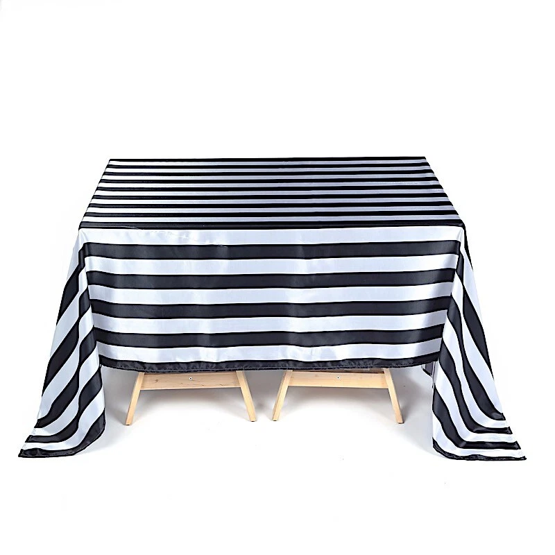 BLACK WHITE 60x102" Satin Stripes Rectangular Tablecloth Wedding Decorations - Image 3 of 4