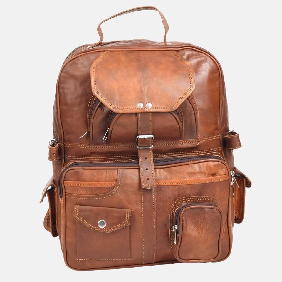 Vintage Genuine Leather Backpack Rucksack for Men Travel Brown-image
