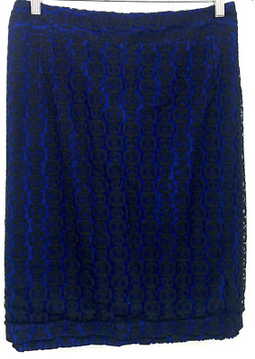 Coldwater Creek Blue Black Lace Straight Pencil Skirt Women Plus Size 22 22W B83