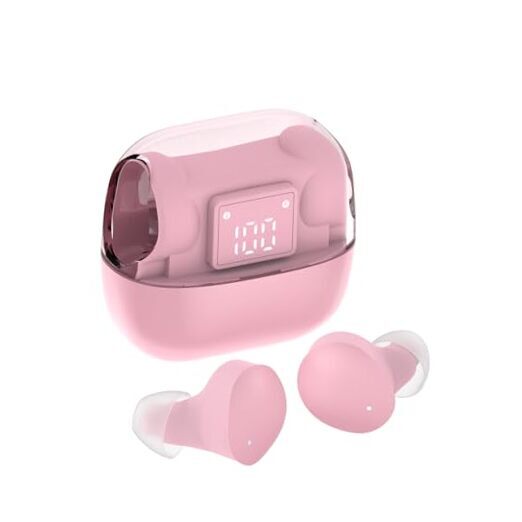 Wireless Earbuds Bluetooth V5.3 Stylish Pink Wireless Earbuds with Transparent