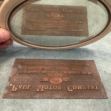 Antique Paul Motor Company Charleston South Carolina Printing Plate Rare