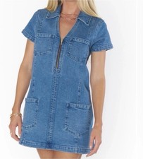 Show Me Your Mumu Outlaw Blue Denim Short Dress Pockets Women’s Size L