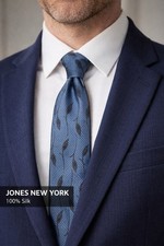 JONES NEW YORK 100 Silk Necktie Blue Leaf Print Diagonal Stripe Classic