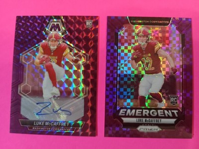 Luke McCaffrey 2024 Mosaic RC Auto Purple Hyper Refr/49+Prizm RC Purple Power/49