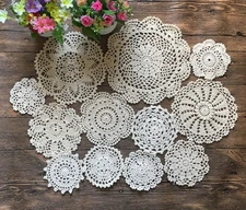 MINDPLUS Set of 12 Hand Crochet Doilies Cotton Crocheted Lace Doilies 4-10 Inche