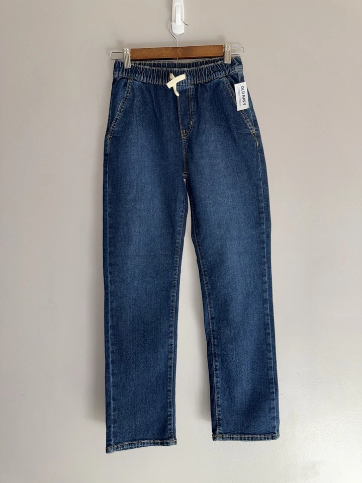 Old Navy Boys Pull On Straight Jeans 2 Pair Elastic Drawstring Denim Large 10/12 - Image 2 of 4