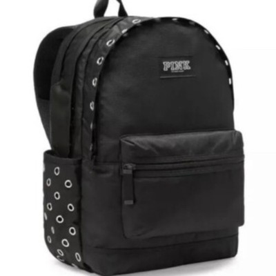 Victoria's Secret PINK Campus Backpack Laptop Travel Book Bag Tote Black Grommet
