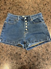 PacSun Mom Shorts Women  s Size 28 Blue Denim High Rise Button Fly Cuffed