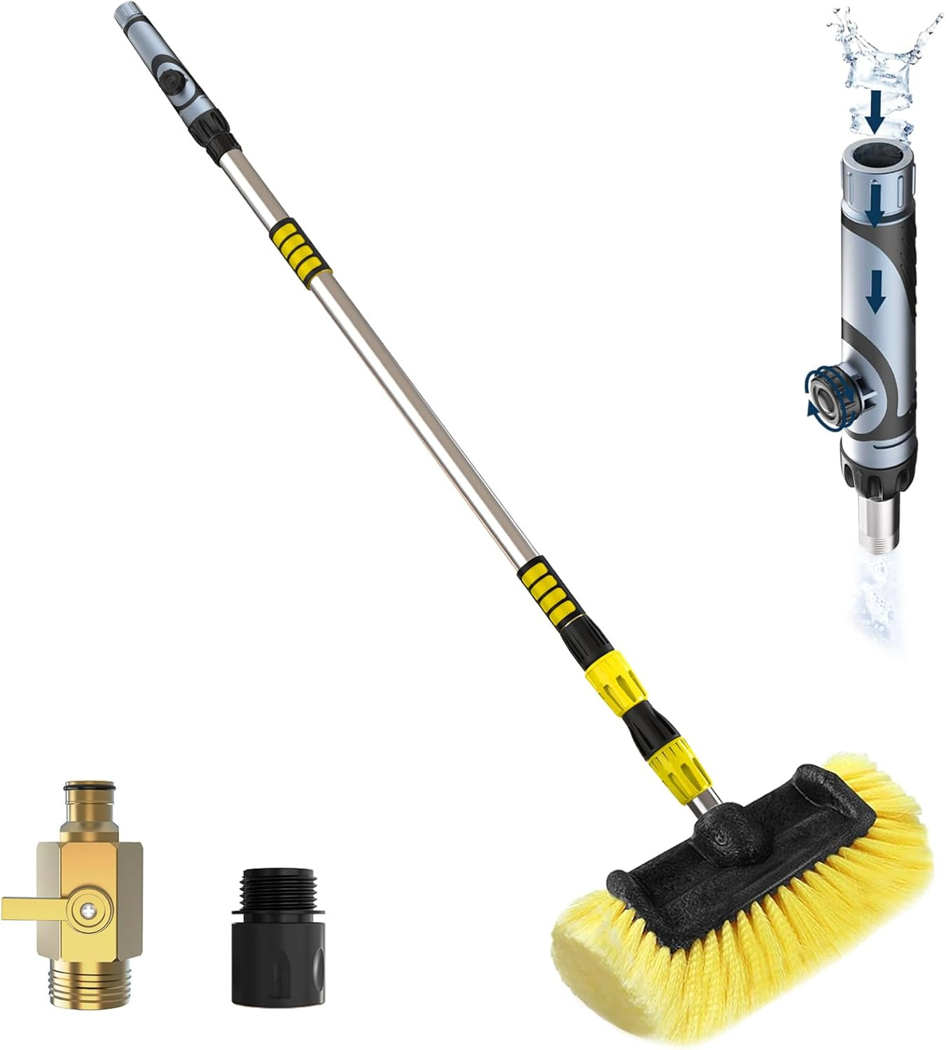 3.6M Telescopic Car Wash Brush, Water Fed Car Cleaning Brush Long Handle with So