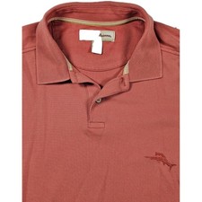 Tommy Bahama Mens Large Coral Polo Shirt Marlin Logo Short Sleeve