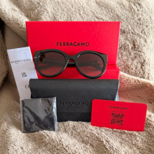 Ferragamo SF1031S 001 Women's Round Sunglasses Black/Brown Gradient 140mm