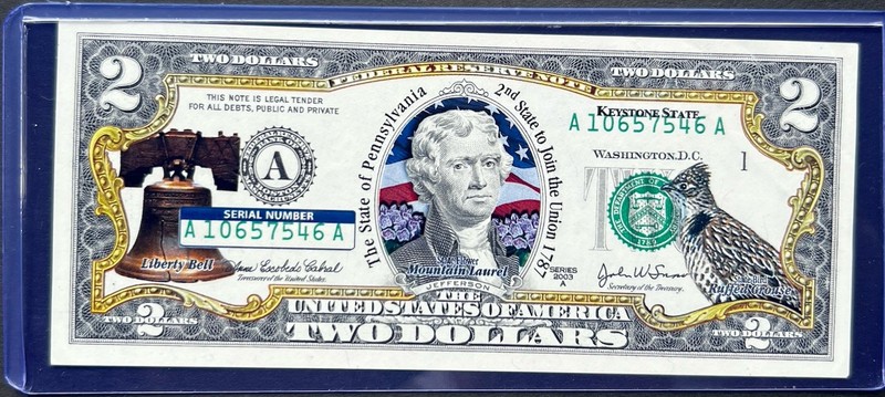 2003 $2 Colorized (( CHOICE GEM)) Philadelphia  US Paper Currency Auction