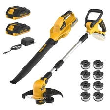 12-Inch 20v Cordless String Trimmer + Leaf Blower Combo Kit, for Lawn, Garden