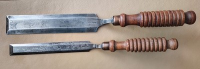 Vintage Set Of 2 Buck Bros Paring Chisel 1  And  1 3/4  Wide Crookneck USA Wood