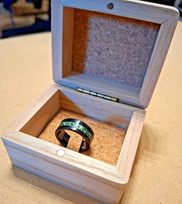 Holzkern schwarzer Wolfram Ring mit grünem Moosachat Ringgröße 60 - Bild 1 von 3