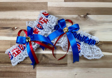 HANDMADE MLB Chicago Cubs Set of 2 White Lace Royal Blue Ribbon Wedding GARTER