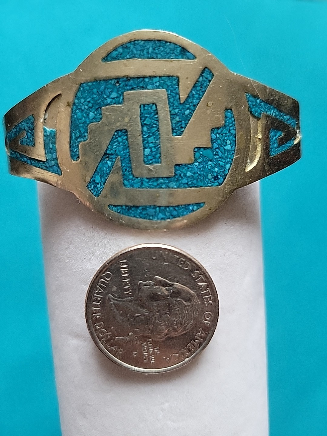 Turquoise Statement Bracelet~ Silverplate~Vtg~Som… - image 8