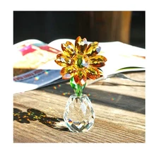 QFkris Crystal Sunflower Figurine Table Crystal Flower Collectible Ornament H...