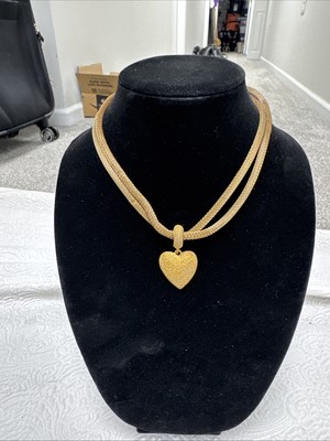 Vintage Double-Strand Woven-style with Textured Heart Pendant Necklace