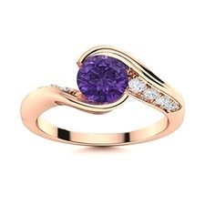 Amethyst Stone Elegant Solitaire With Accents Trendy Unique Ring 925 Silver