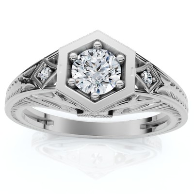 1/3 Karat Diamant Art Deco Diamant Verlobungsring 14 Karat Gold Lab Grown