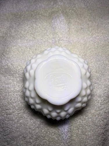 Vintage Fenton White Milk Glass Hobnail Fairy Lamp Hand Painted Roses 2pc