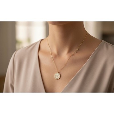 Women Necklace Macys Sparkling Round Pave CZ Pendant Necklace Gold Tone 8in Drop