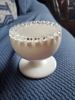 Vintage Fenton White Crest Dish With Pedestal Glass Collectable Milk Glass