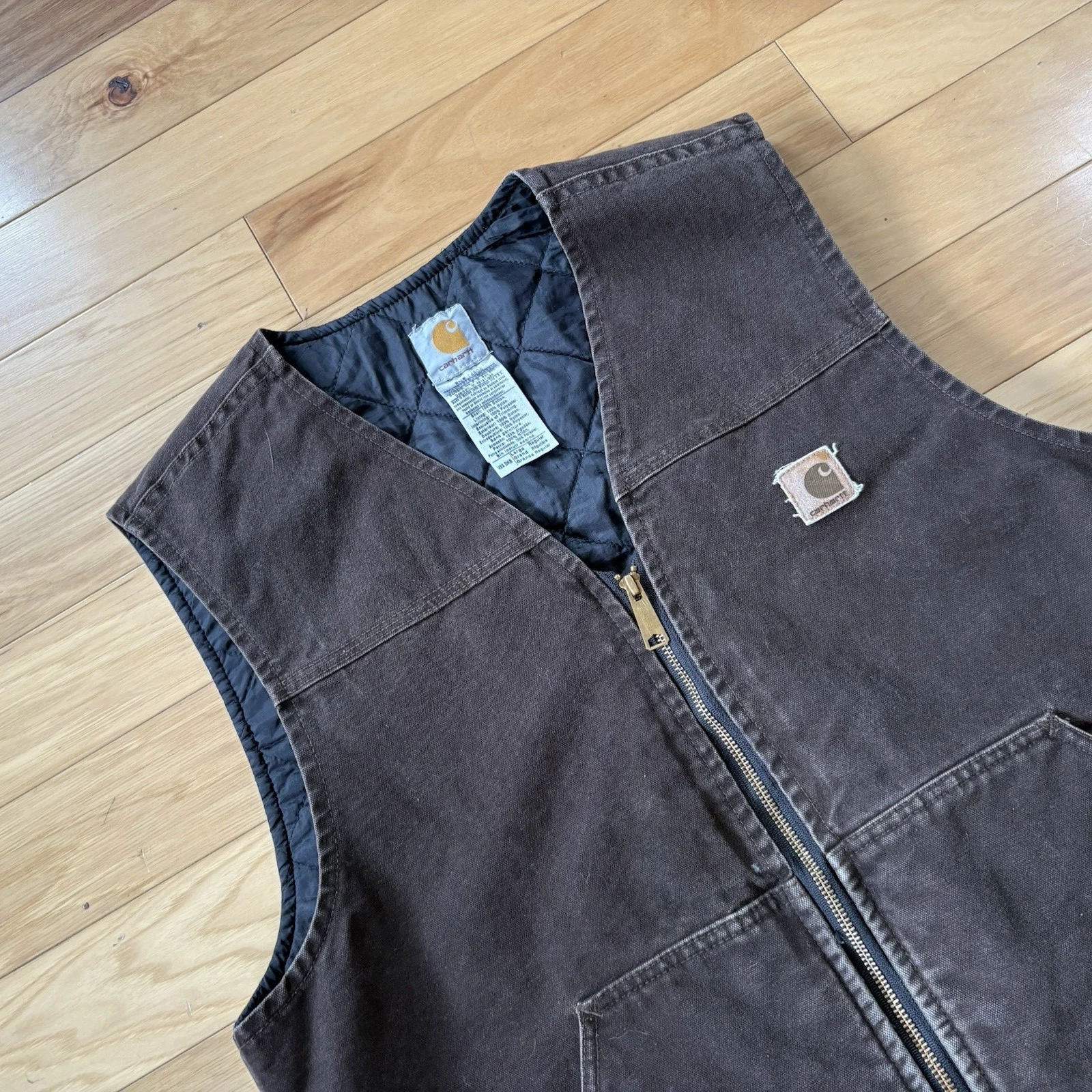 Vintage Carhartt Vest V23 DKB Mens Sz Large Brown Duck Canvas Quilted Lining