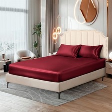 Ersmak Silk Satin Fitted Sheet, Soft Deep Pocket Bottom Luxury Queen Fitted S...