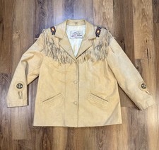 VTG LARIAT Large Western Native American Beaded Fringe Leather Jacket USA