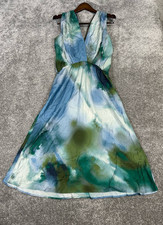 Banana Republic Dress Womens Large Petite Blue Green Blouson