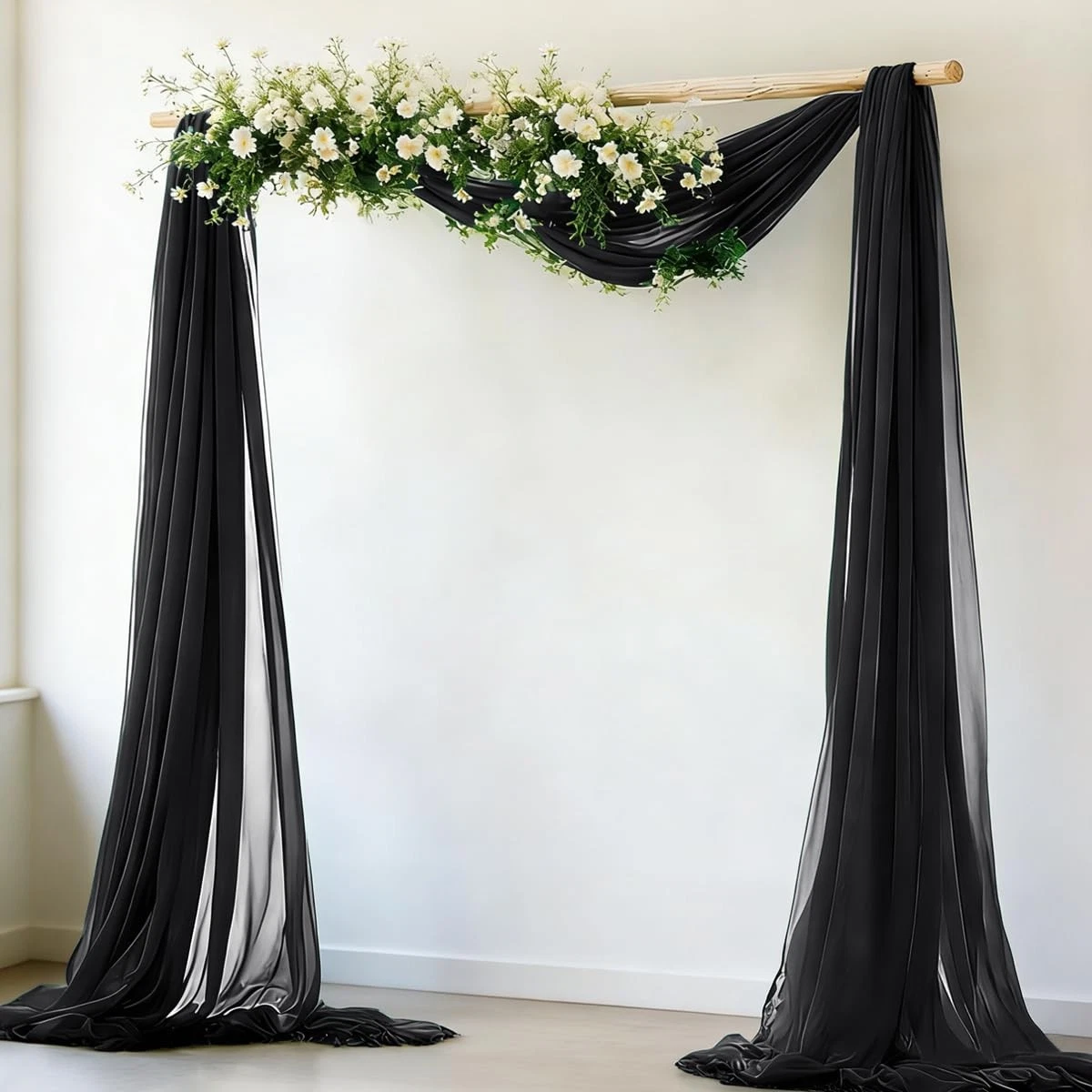 Wedding Arch Draping Fabric 2 Panels 29" x 20Ft Black Sheer Wedding Arch Back...