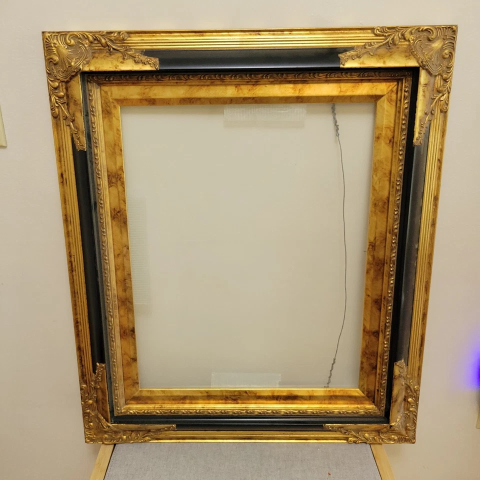 Vintage Mid Century Picture Frame Large Solid Wood Fits 16"x 20" Gold &Black - Image 2 of 4