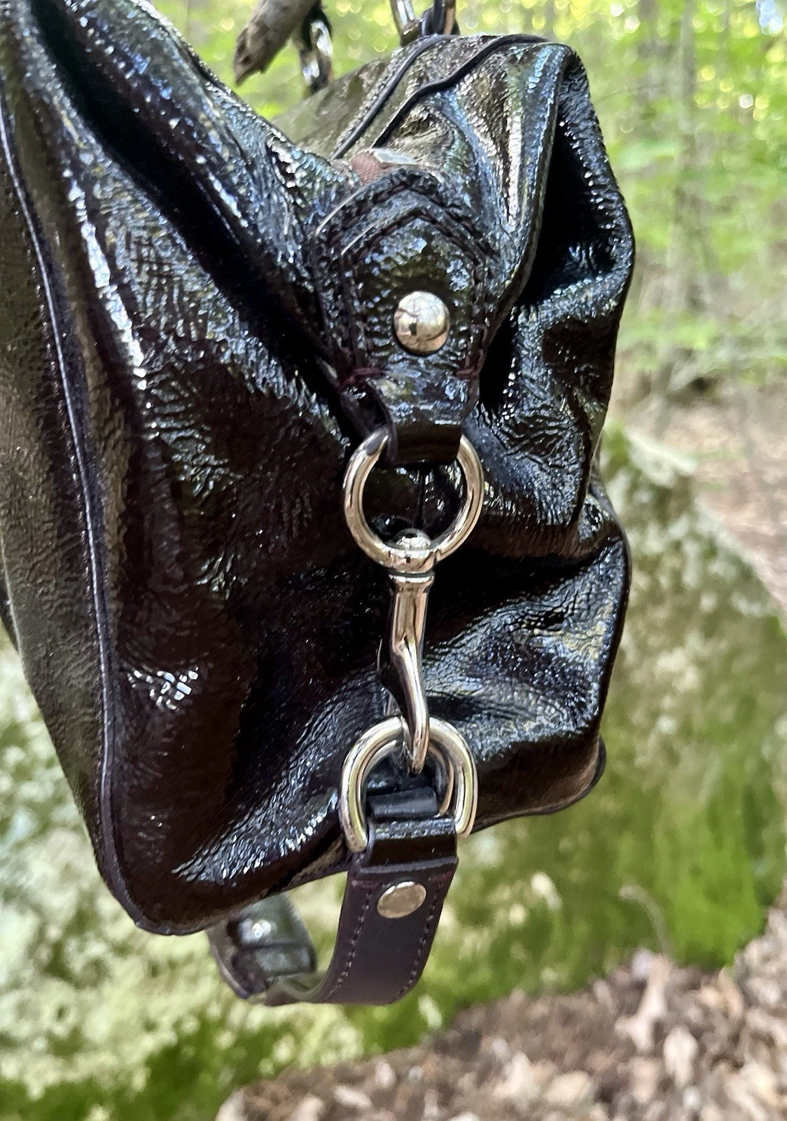 Borsa Coach Ashley in pelle verniciata tracolla mogano marrone cioccolato borsetta