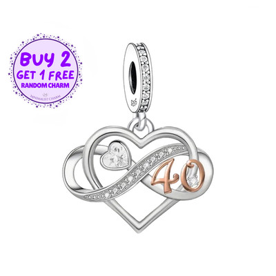 40th Charm For Bracelet, Infinity Birthday Charm, 40th Birthday Charm