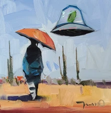 Sunny Day UFO Figure Painting PRINT By Impressionist Artist Jose Trujillo 16 in
