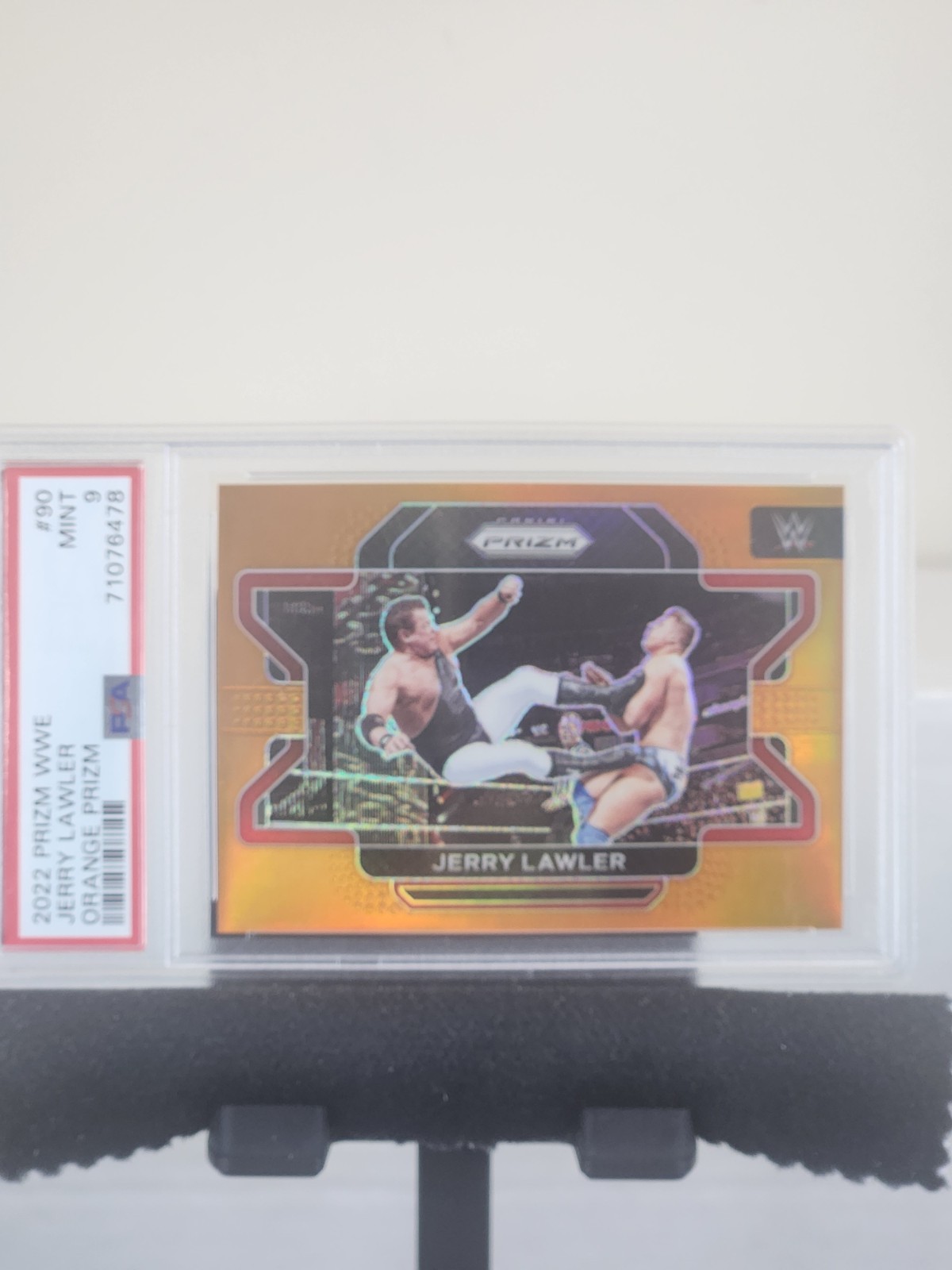 2022 Panini Prizm WWE Jerry Lawler #90 Orange Prizm /99 PSA9 view 3