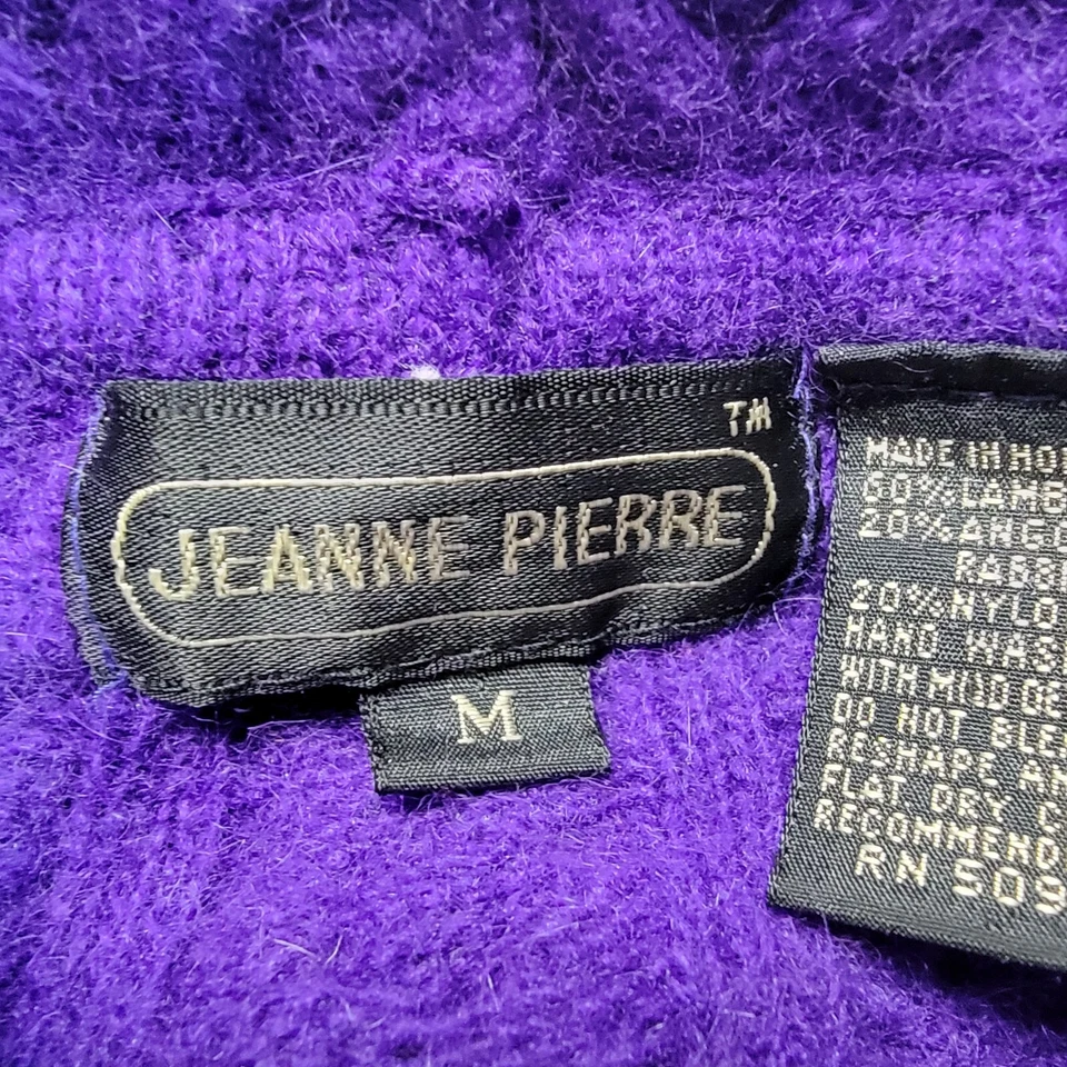 Suéter De Colección Jeanne Pierre Para Mujer Medio Púrpura Capucha Cuello Cable Tejido Lana de Cordero  Foto 2 de 4