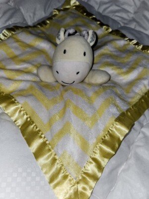 Circo Baby Yellow Giraffe Lovey Chevron Stripe Security Blanket Satin Trim Back