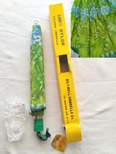 Vintage Bilt-Well Umbrella Co Green Blue Mid Century Nylon Umbrella