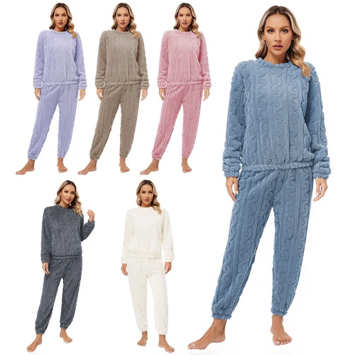 Womens Pajamas Set New Year Sleepwear Solid Color Homewear Elastic Waistband - Picture 4 of 79