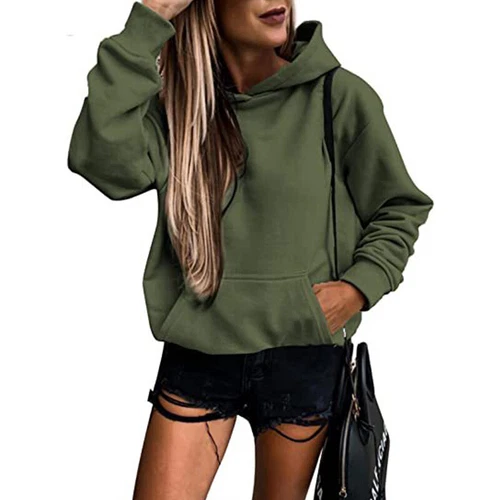 Ladies Loose Fit Long Sleeve Pullover Women Fall Warm With Pocket Hooded Tops - Picture 7 of 80