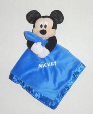 Disney Mickey Mouse Baby Security Blanket Blue w/ Rattle Crinkle Ears P78