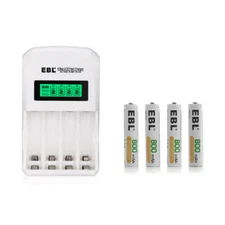4Pcs EBL AAA Rechargeable Batteries 800mAh NIMH +Box With 4 Slots Charger