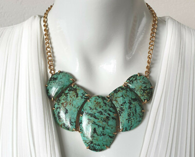 ISHARYA African Turquoise five stone gemstone necklace gold