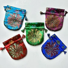 NEW! Handmade in Nepal SET OF 5 DRAWSTRING GIFT BAGS: Beautiful Keepsake Pouches